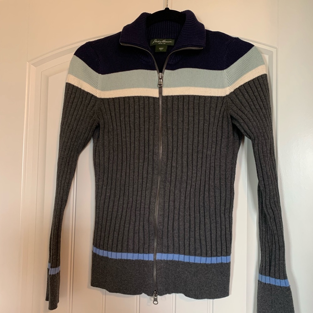 Eddie Bauer double zip striped sweater